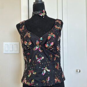 Elegant Black Butterfly Embellished Top